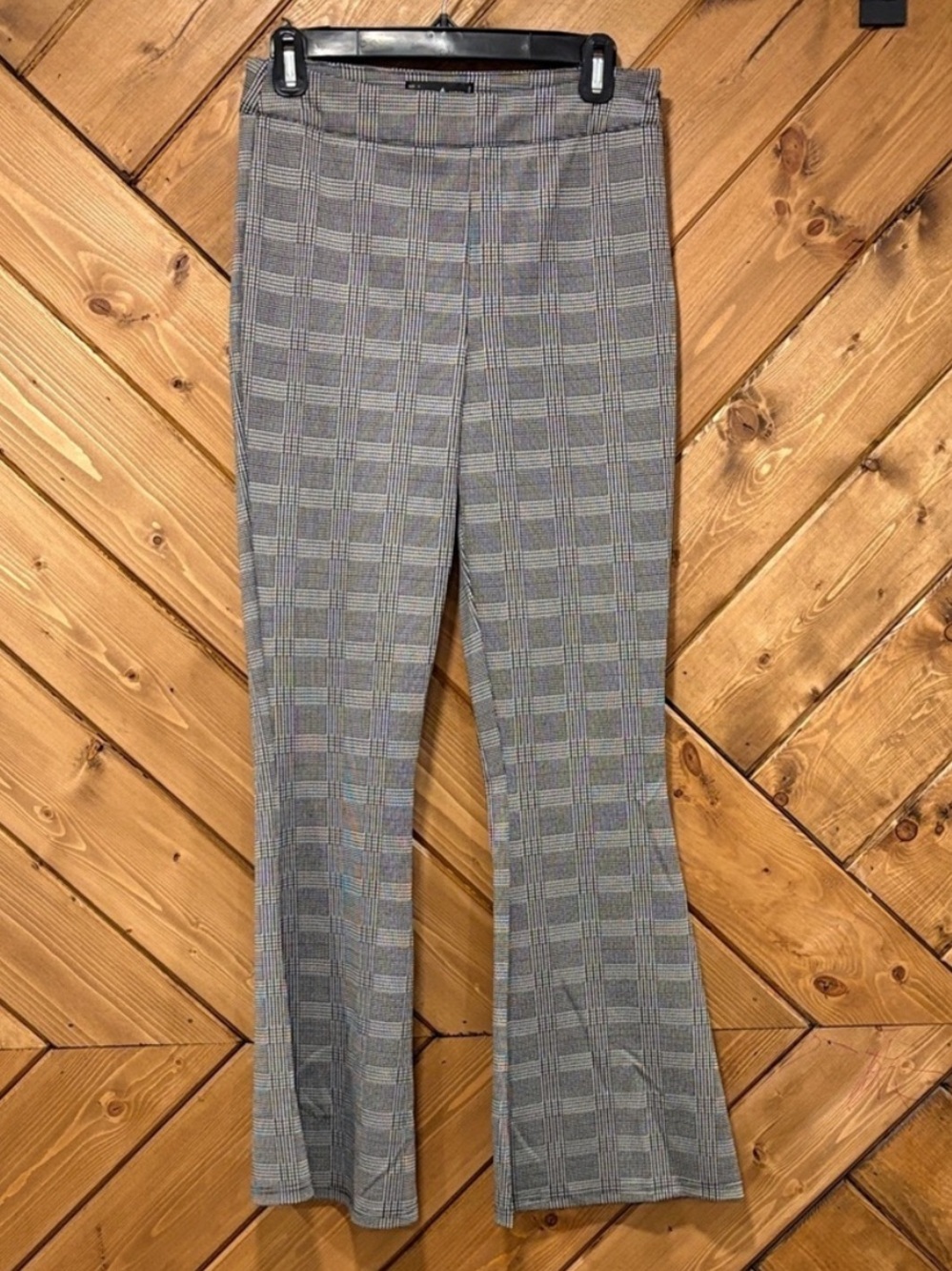 Checked Grey Flare Pants - Women's Tailored Ponte Small